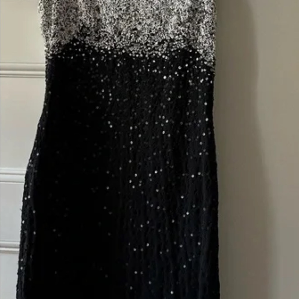 Polo by Ralph Lauren Silver Black Sequin Bodycon Midi Dress - Picture 2 of 14